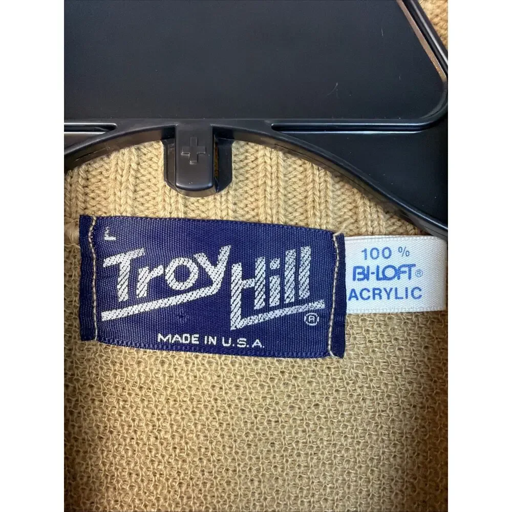 Vtg Troy Hill Cardigan Men's L Tan Grandpa Leather‎ Western Sweater Shawl USA